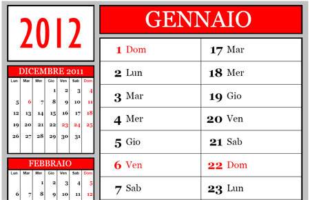 Calendario 2012 mensile