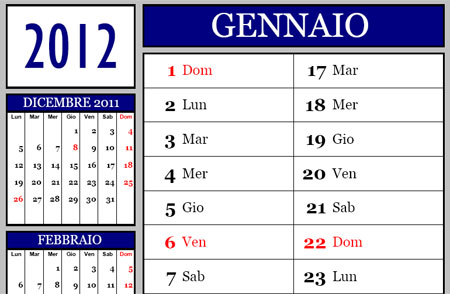Calendario 2012 12 mesi