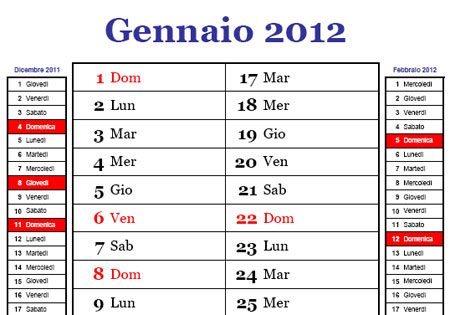 calendario mensile 2012 da