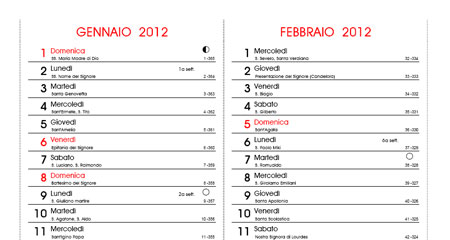 calendario 2012 con i santi e fasi lunari