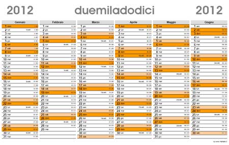Planner 2012 con numero settimane