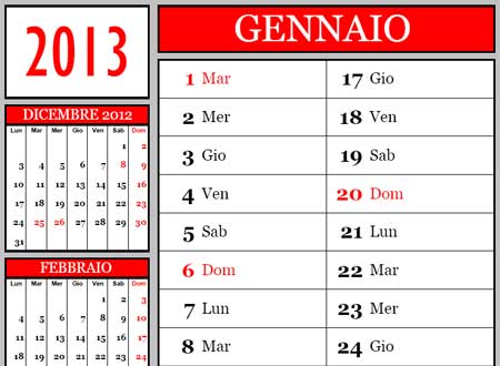 Calendario 2013 mensile