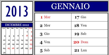 Calendario 2013 12 mesi