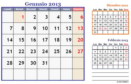 Calendario 2013 orizzontale 1