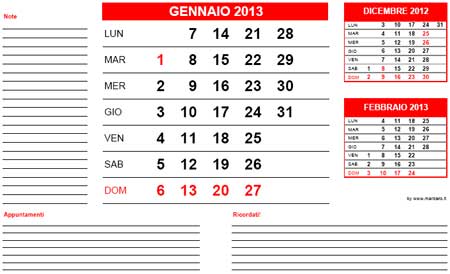 Calendario 2013 orizzontale 2
