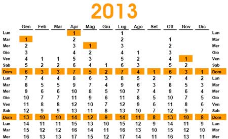 Calendari annuali 2013 da stampare