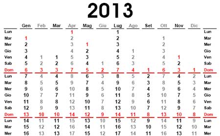 Calendari annuali 2013 gratis