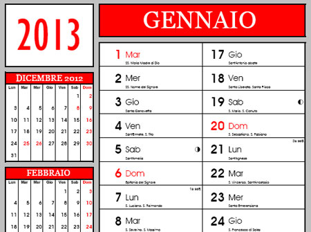 Calendario mensile 2013 con i numeri delle settimane