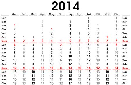 Calendari per anno 2014