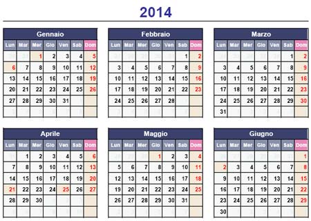 Calendario annuale 2014 da scaricare