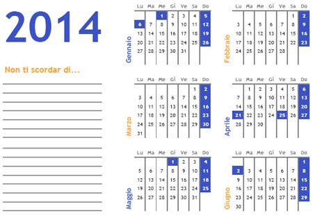 Calendario annuale 2014 gratis
