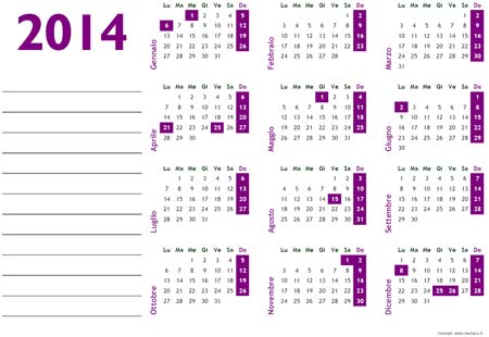 Calendario annuale 2014 da stampare