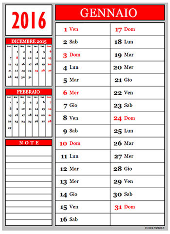 Calendari 2016 mensili