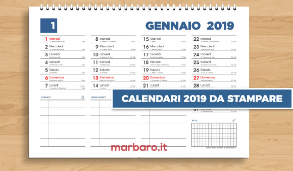 Calendari 2019 con le festività da stampare