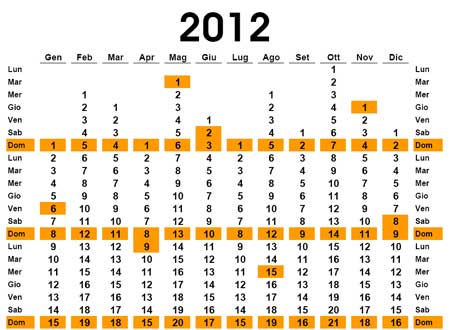 Calendario 2012 con festività