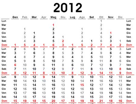 Calendario 2012 unica pagina