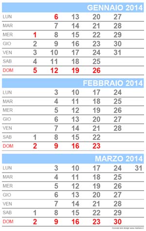 Calendario 2014 mensile PDF