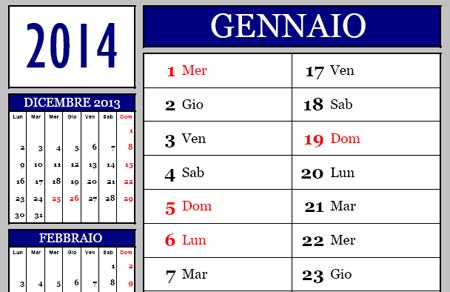 Calendario 2014 12 mesi