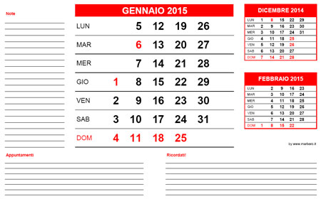 Calendari mensili 2015 da stampare