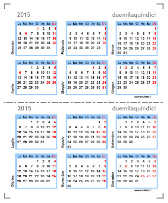 Calendario 2015 tascabile