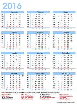Calendario 2016 italiano