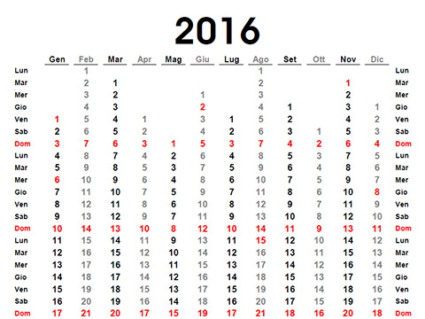 Calendario 2016 annuale A4