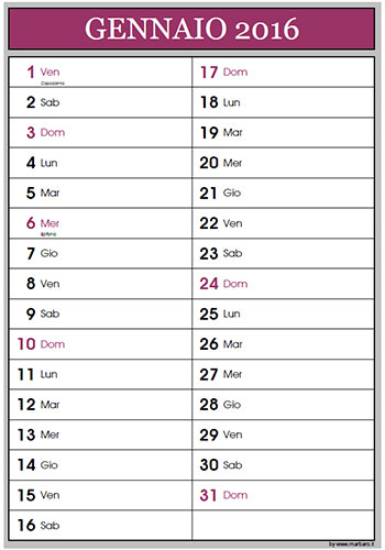Calendario 2016 12 mesi