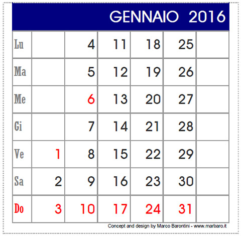 Calendario 2016 da ufficio