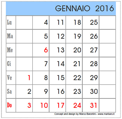 Calendari da tavolo 2016