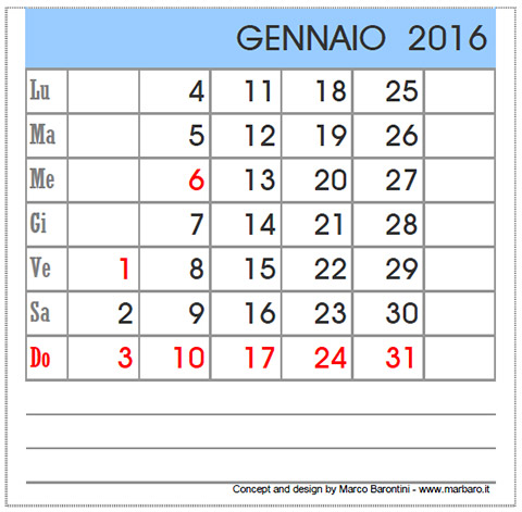 Calendario da scrivania 2016