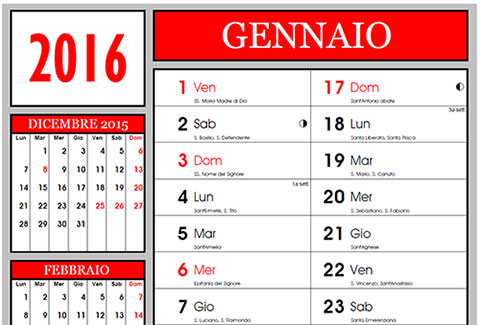 Calendario 2016 con i santi