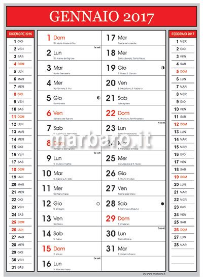 Calendario 2017 con i santi