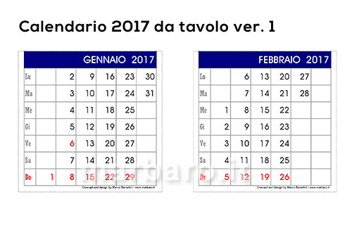 Calendario 2017 da tavolo