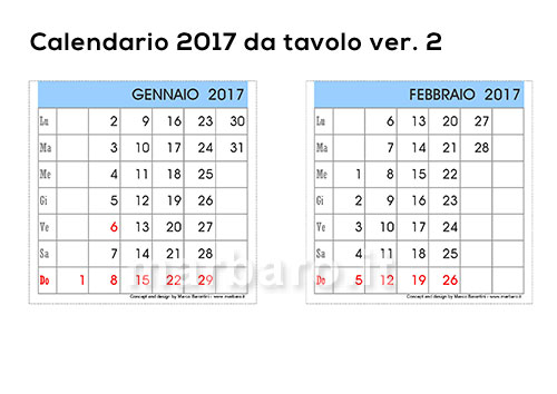 Calendario 2017 da scrivania