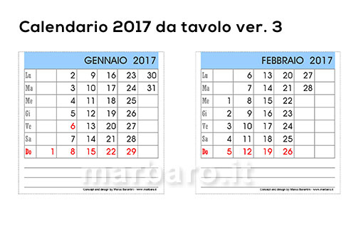Calendario per l'ufficio 2017