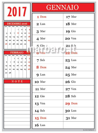 Calendario 2017 mensile