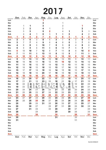 Calendario 2017 annuale da stampare