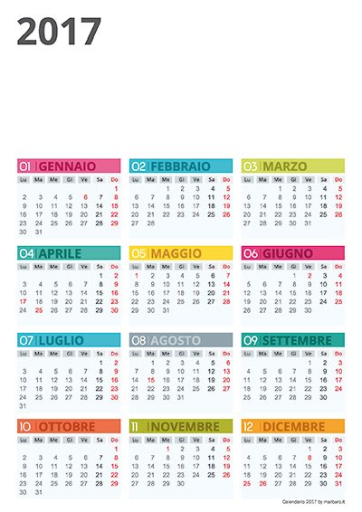 Calendario 2017 vettoriale