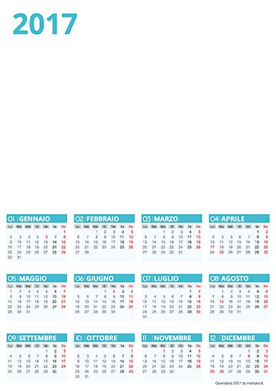 Calendario 2017 per Illustrator