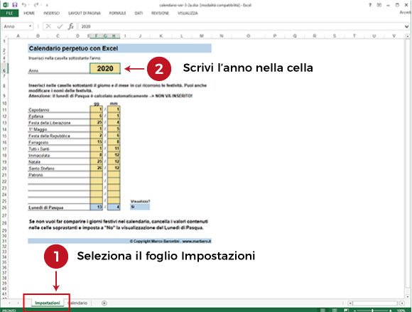 Calendario 2020 Excel con le festività