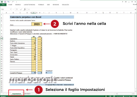 Calendario 2023 Excel con le festività