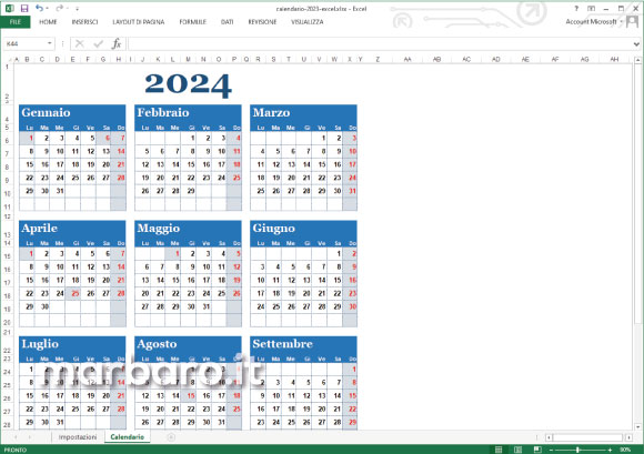 Modello Excel di calendario mensile 2024 / Calendario mensile 2024 con
