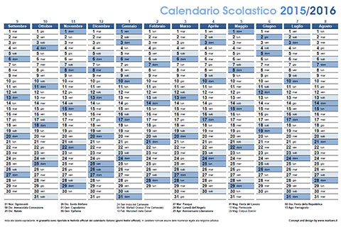Calendario anno scolastico 2015/2016