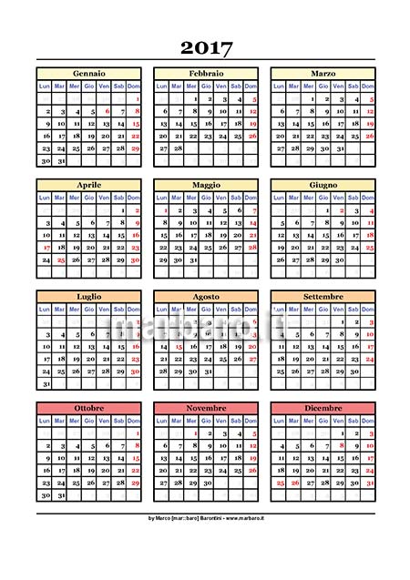Calendari annuali 2017 stampabili