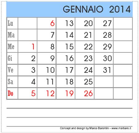 Calendario 2014 da scrivania