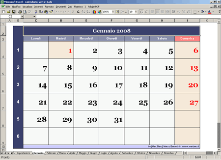 Calendario perpetuo in Excel