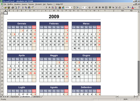 Calendario in Excel modello 1