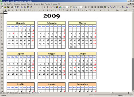 Schermata della grafica del secondo tipo  di Calendario
