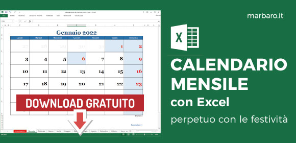 Calendario Excel mensile perpetuo da scaricare