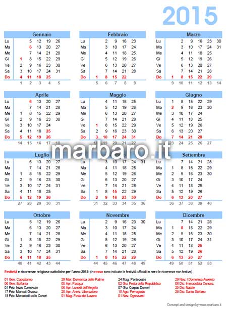 Calendario italiano 2015
